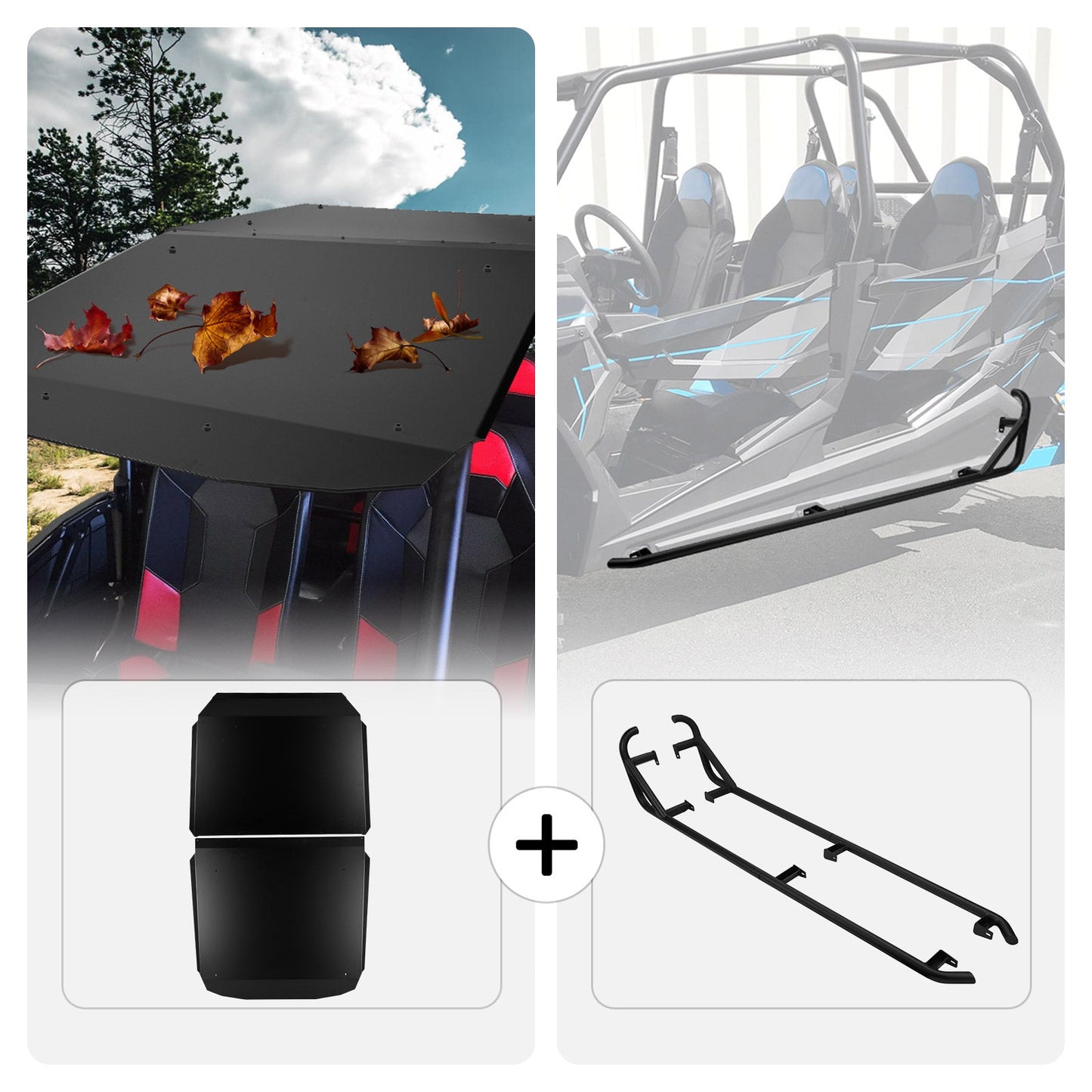 Aluminum Roof & 4 Steel Side Steps Nerf Bars For Polaris RZR