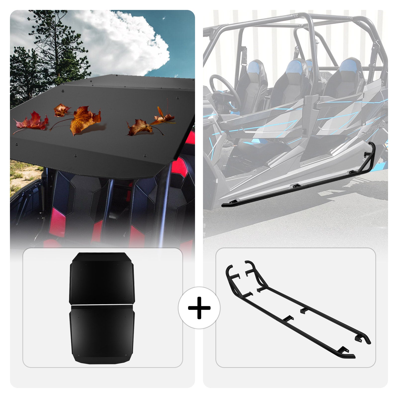 Aluminum Roof & 4 Steel Side Steps Nerf Bars For Polaris RZR