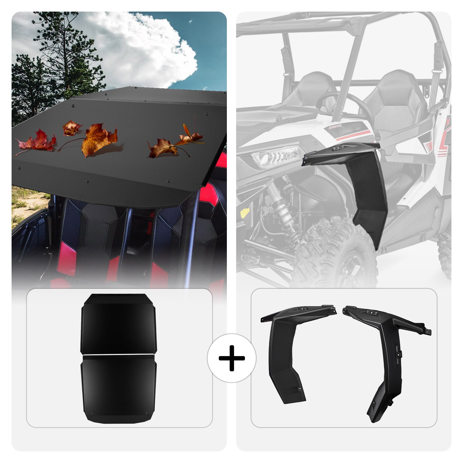 Kemimoto Aluminum Roof Fender Flares for Polaris RZR Heavy Duty