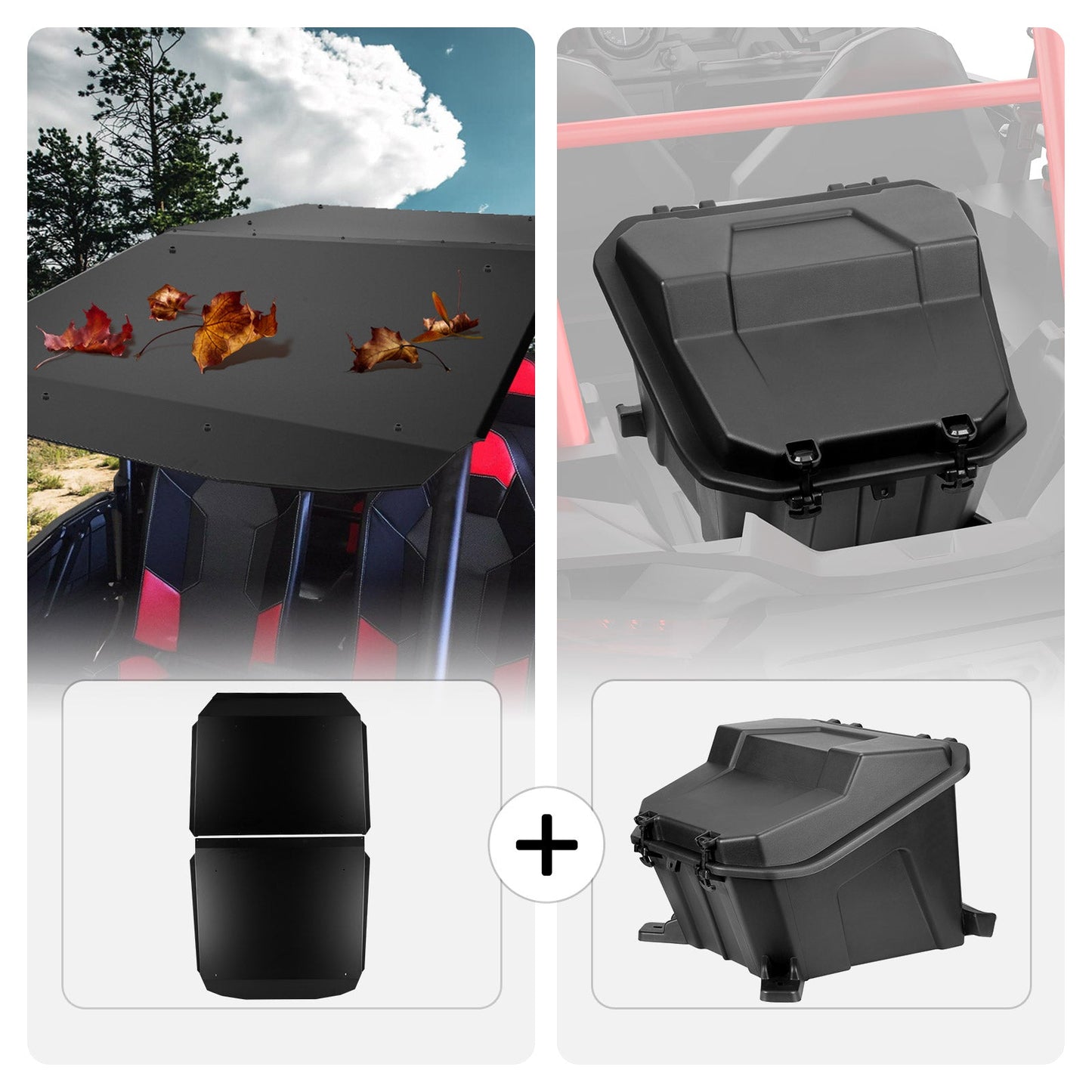 Kemimoto Aluminum Roof and Black Cargo Box for Polaris RZR
