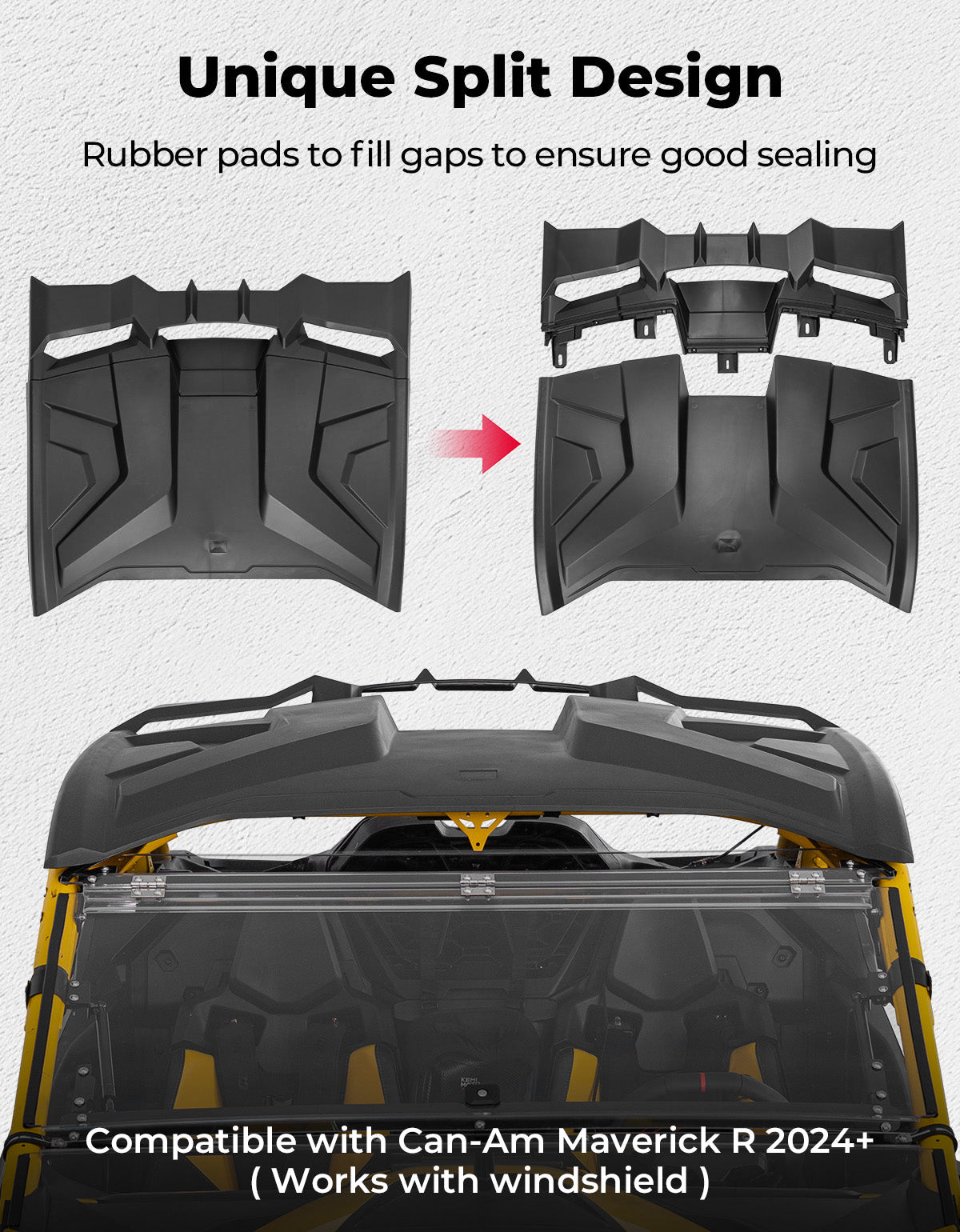 Kemimoto Waterproof HDPE Roof For Can‑Am Maverick R Black