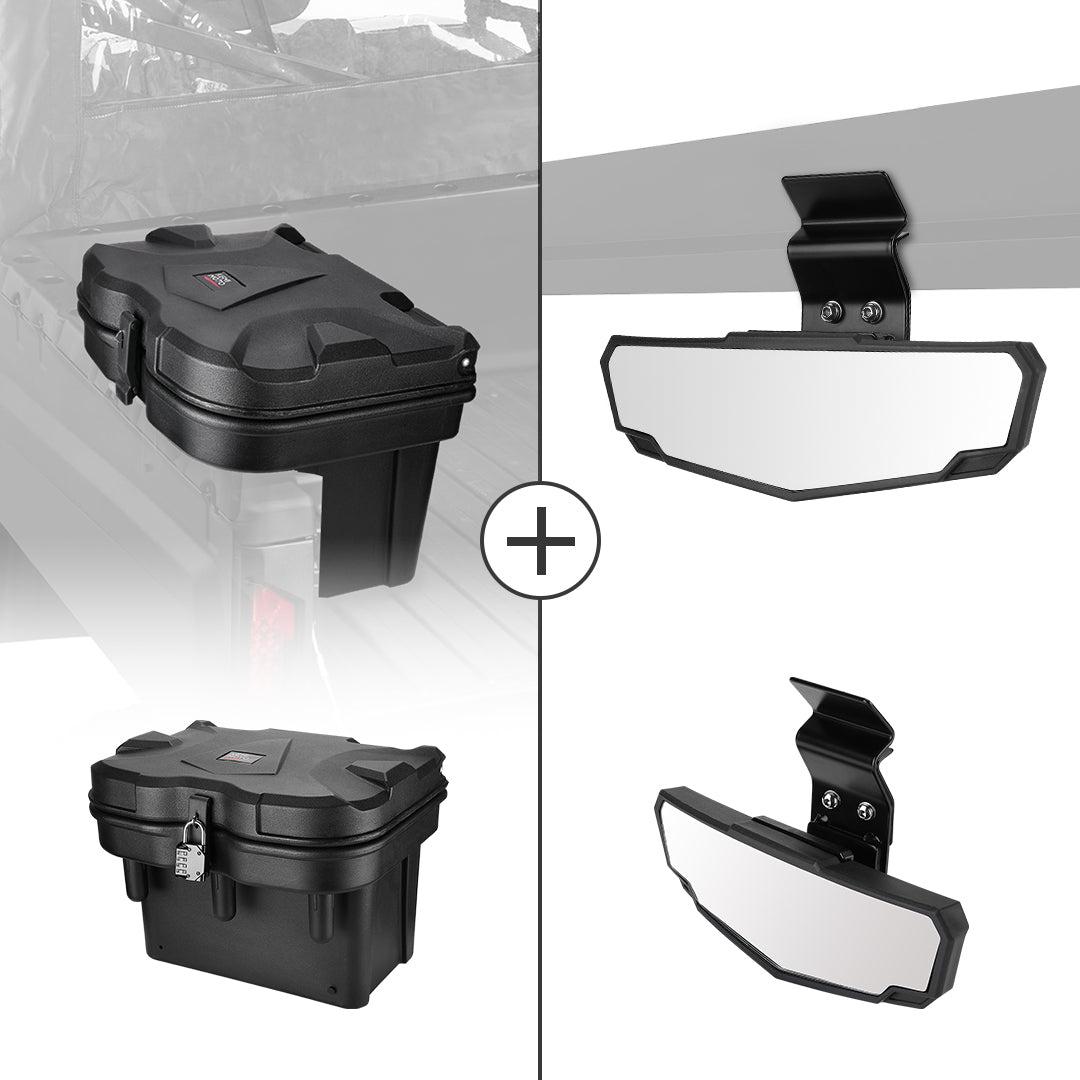 KEMIMOTO Cargo Storage Box & Rear View Mirror for Polaris Ranger