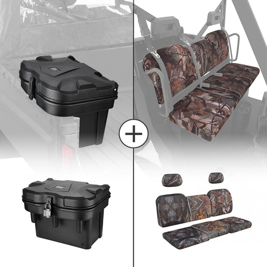 Kemimoto 20L Cargo Box & Camouflage Seat Cover for Polaris Ranger