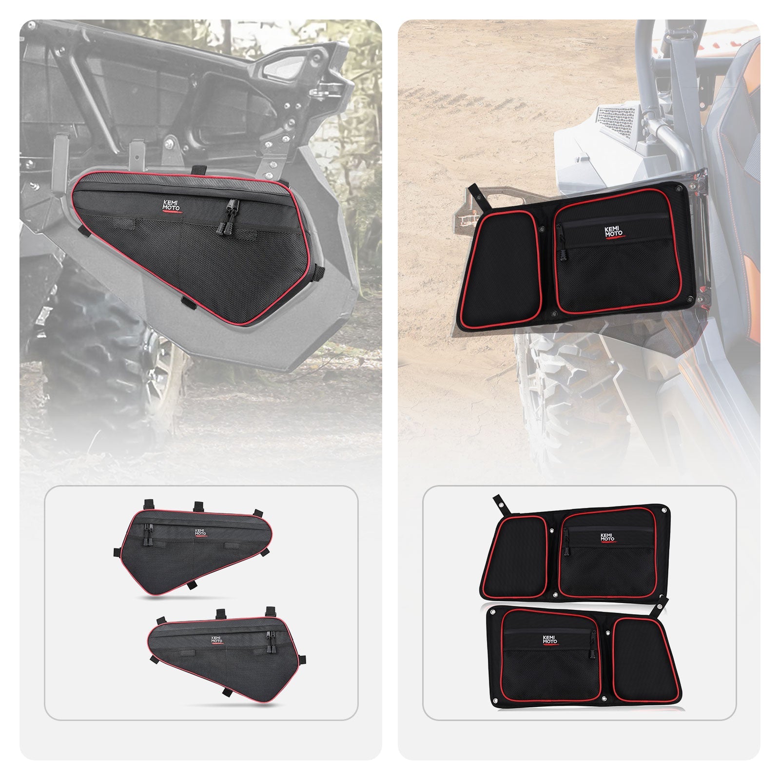 Kemimoto Lower Door Storage Bag & Rear Side Door Bags for Polaris RZR