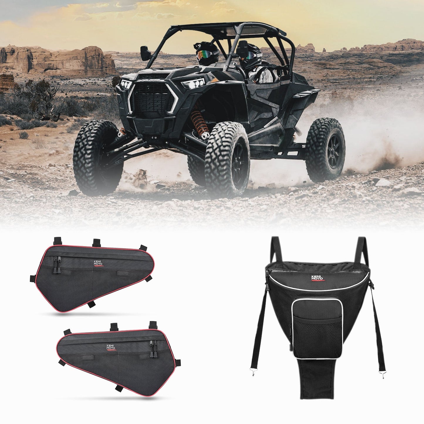 Kemimoto Lower Door and Center Storage Bags for Polaris RZR