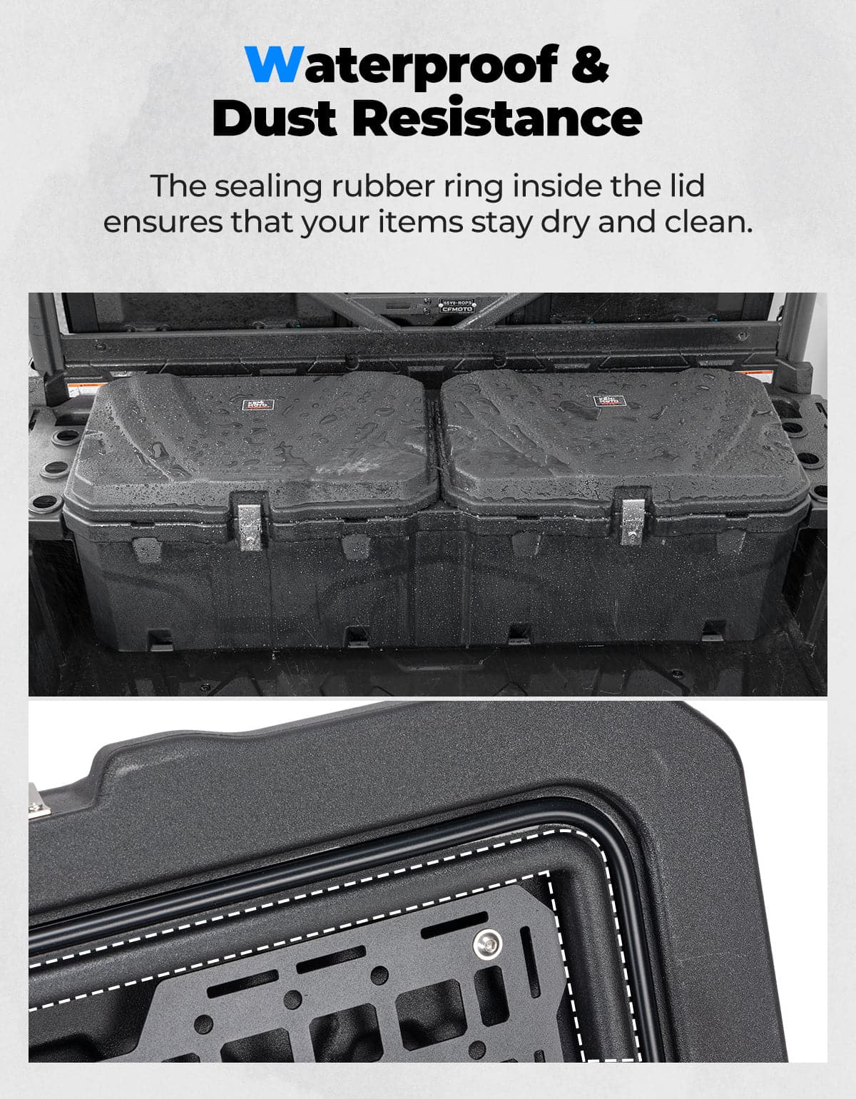 Kemimoto 110L UTV Bed Storage Box Waterproof Lockable