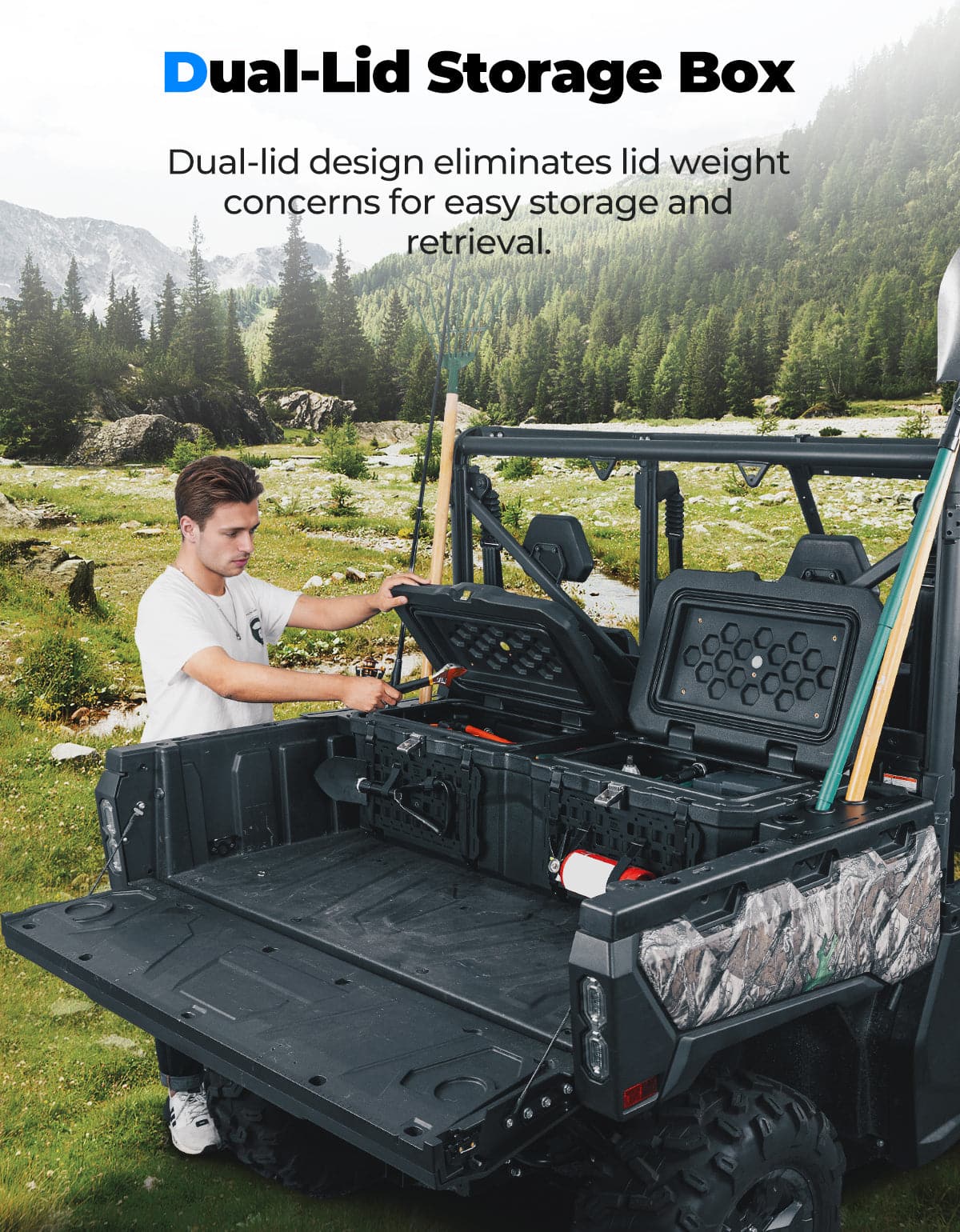 Kemimoto 110L UTV Bed Storage Box Dual‑Lid Waterproof