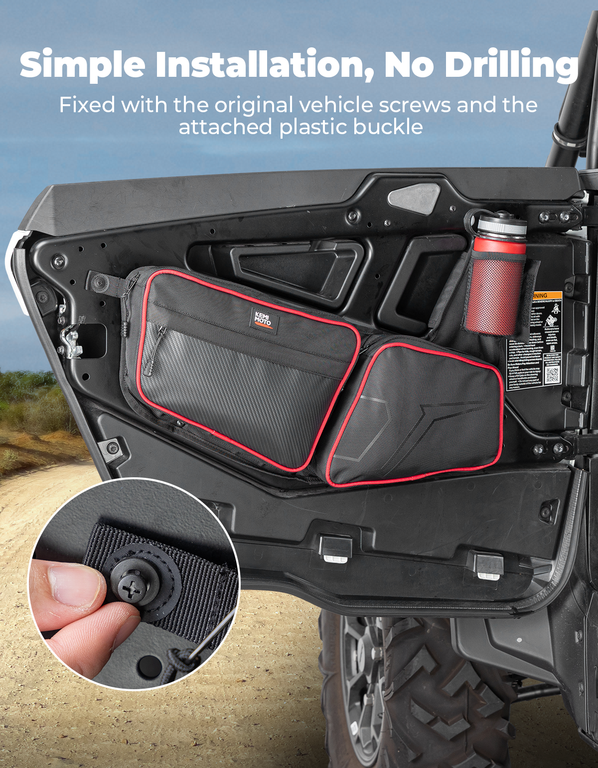 Kemimoto UTV Front Side Door Bags Red for Polaris RZR