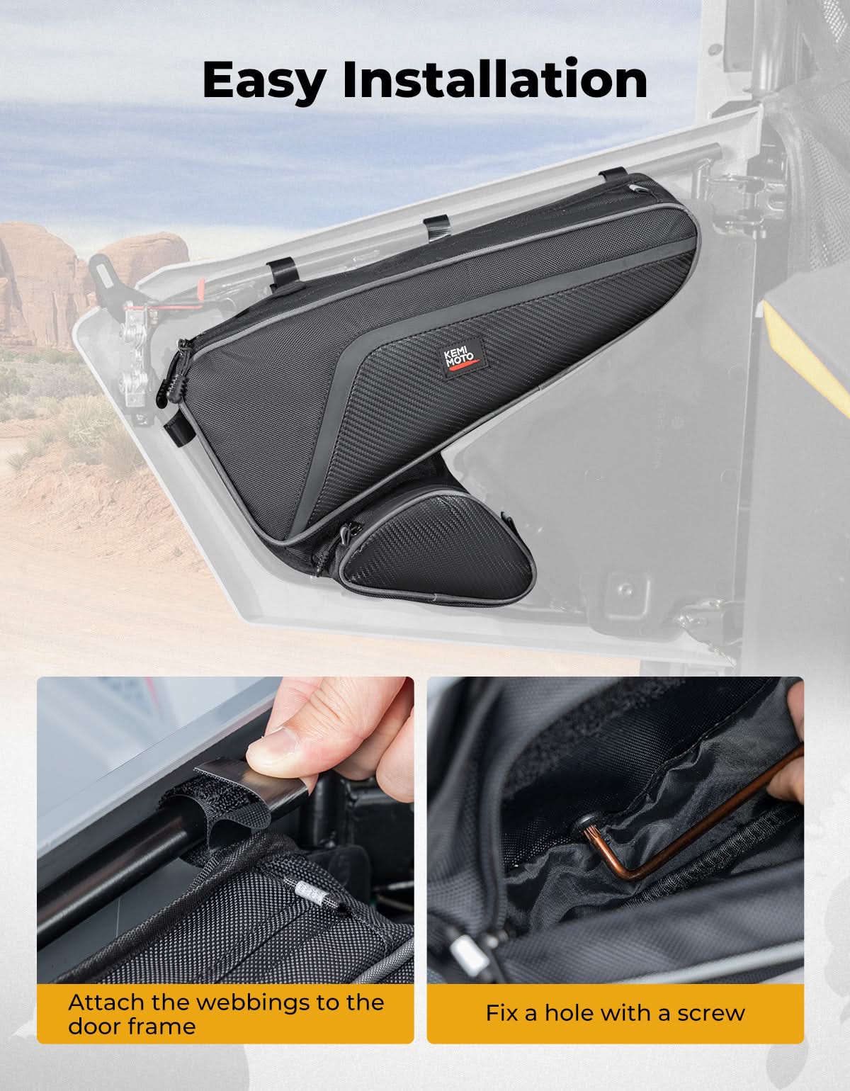 Kemimoto 1680D Storage Bag With Knee Pad for Polaris RZR