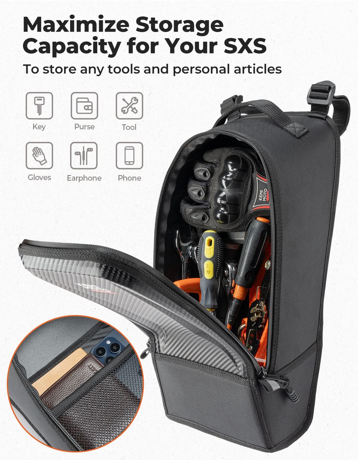 Kemimoto Center Console Storage Bag for Can‑Am Commander Maverick 2011‑2023