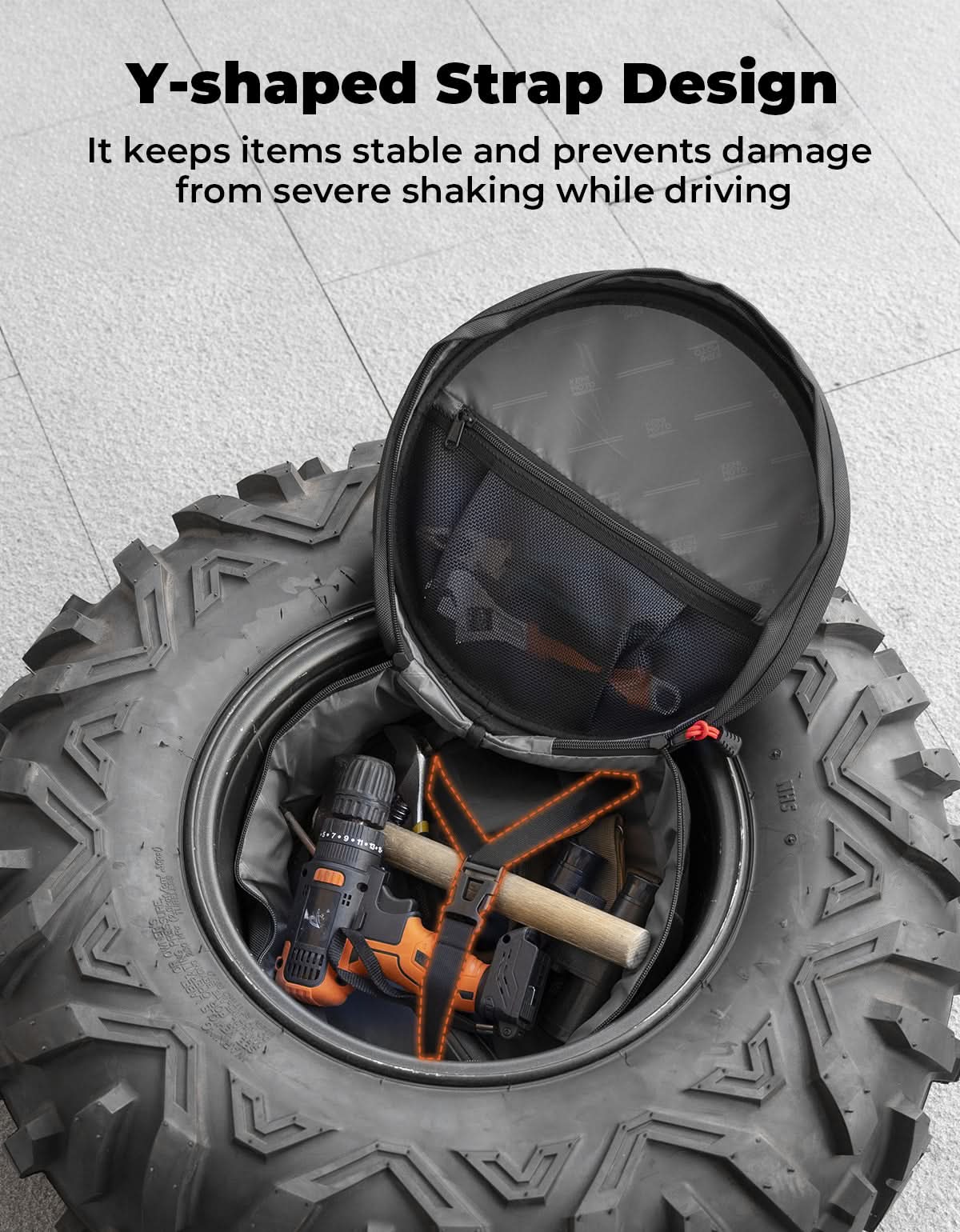 Kemimoto UTV Spare Tire Storage Bag Waterproof Black