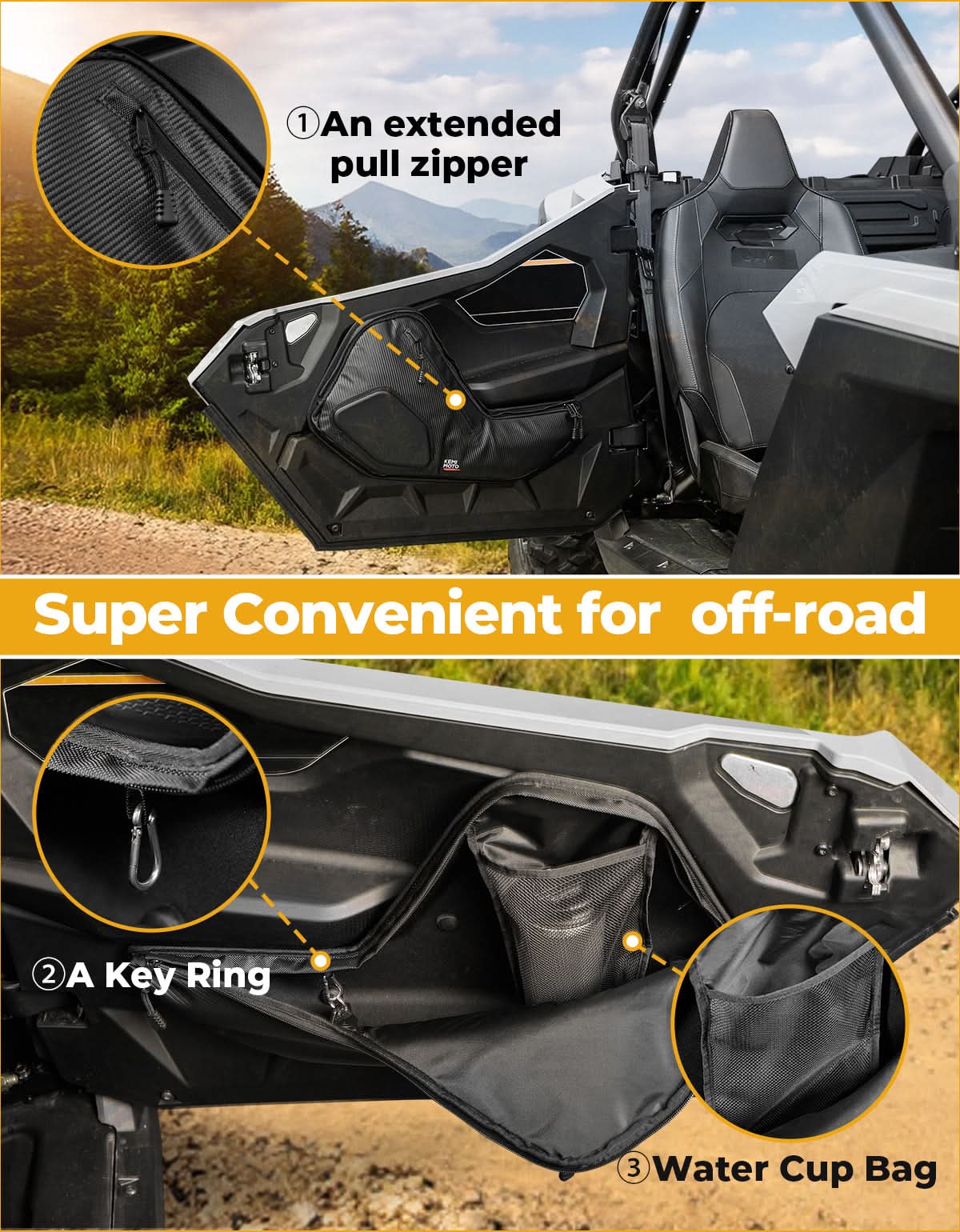 Kemimoto 6Q Door Bags Knee Pads for 2025 Polaris RZR