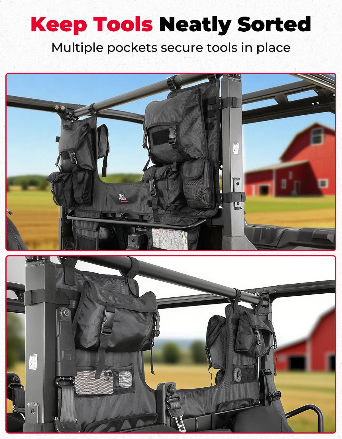 Kemimoto Heavy Duty Canvas UTV Tool Bag Rack