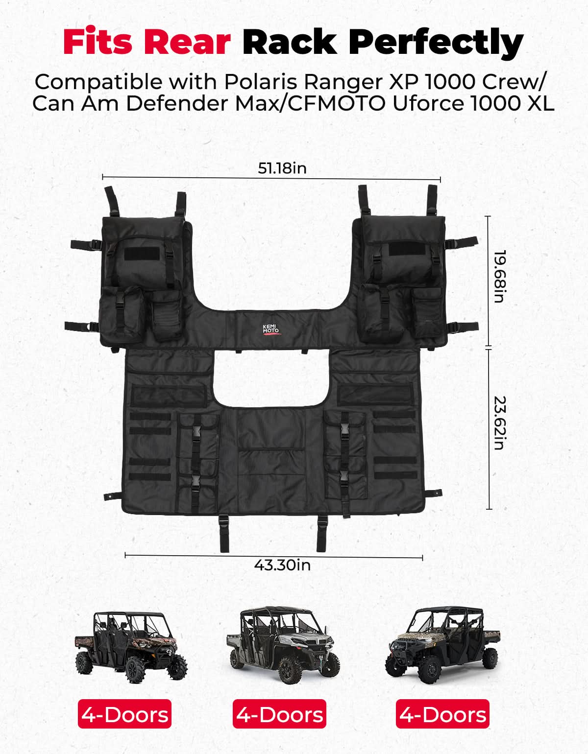 Kemimoto UTV Tool Bag Rack Heavy Duty Canvas