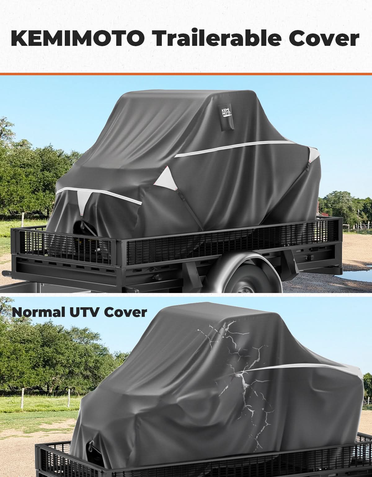 Kemimoto 2-Seater UTV Trailering Cover Waterproof Windproof Universal
