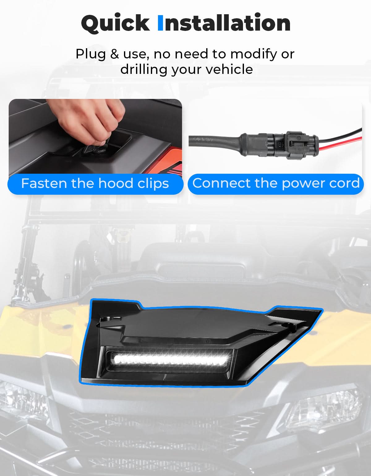 Kemimoto LED Turbo Hood Scoop for Pioneer 700-2/4 2014-2026