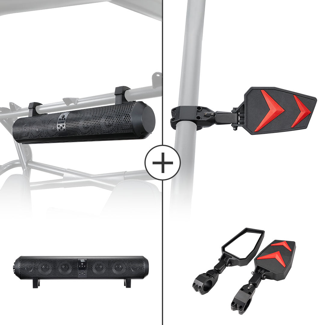 Kemimoto UTV Bluetooth Sound Bar & Side Mirrors Universal Fit