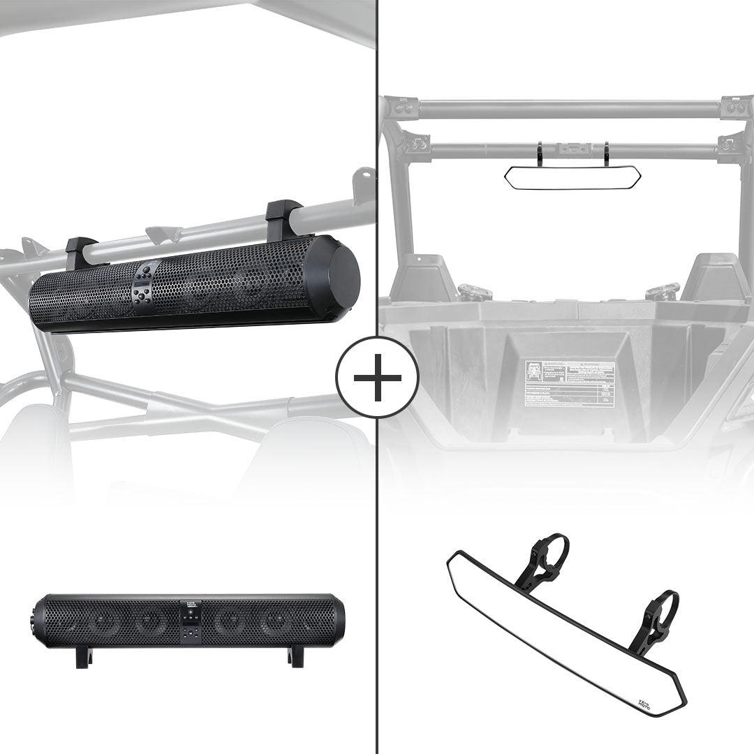 Kemimoto UTV Bluetooth Sound Bar Rear Mirror 1.65‑2″ Roll Bar