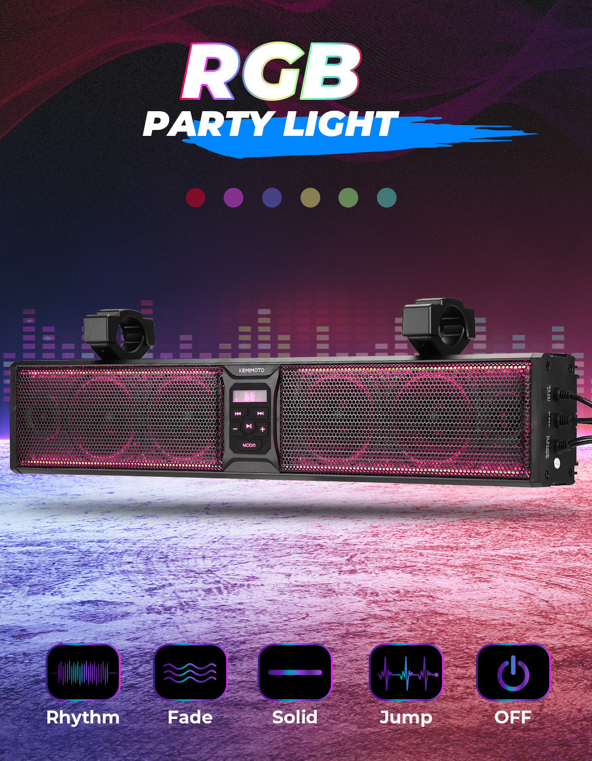 Kemimoto 26'' RGB Bluetooth Sound Bar 500W for Polaris RZR