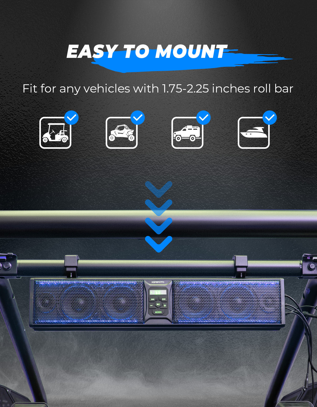 Kemimoto 26 Inch RGB Sound Bar for Polaris RZR 500W