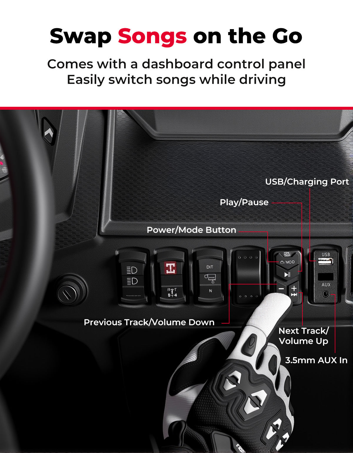 Kemimoto 6.5'' Bluetooth Speaker for Can‑Am Maverick X3 / RZR Black