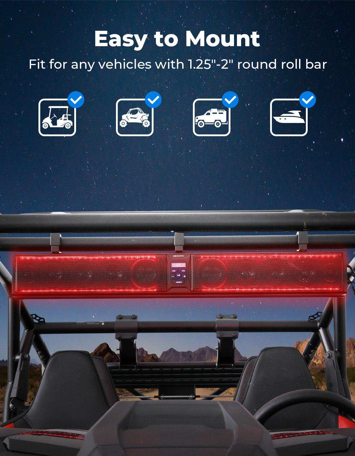Kemimoto 10‑Speaker Aluminum RGB Sound Bar for UTV