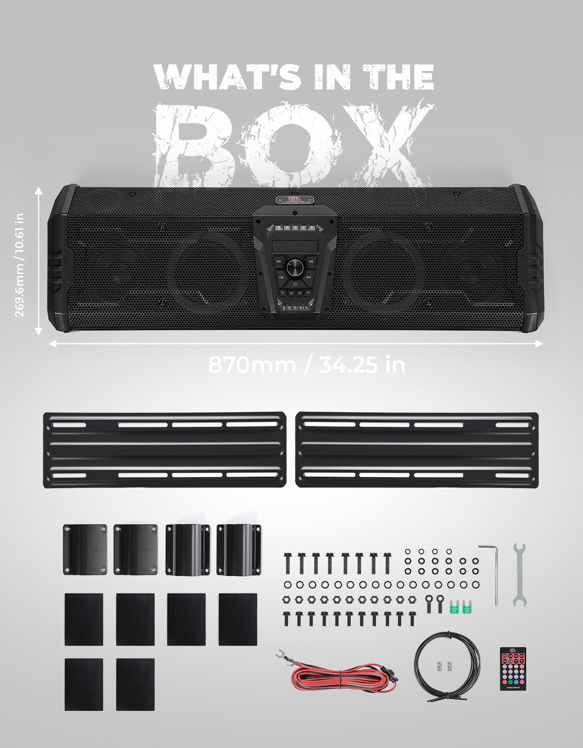 Midnight 90 Roof 34 Inch Soundbar For Can‑Am Polaris UTV Bluetooth Speaker Fits 1.45–2" Roll Cages