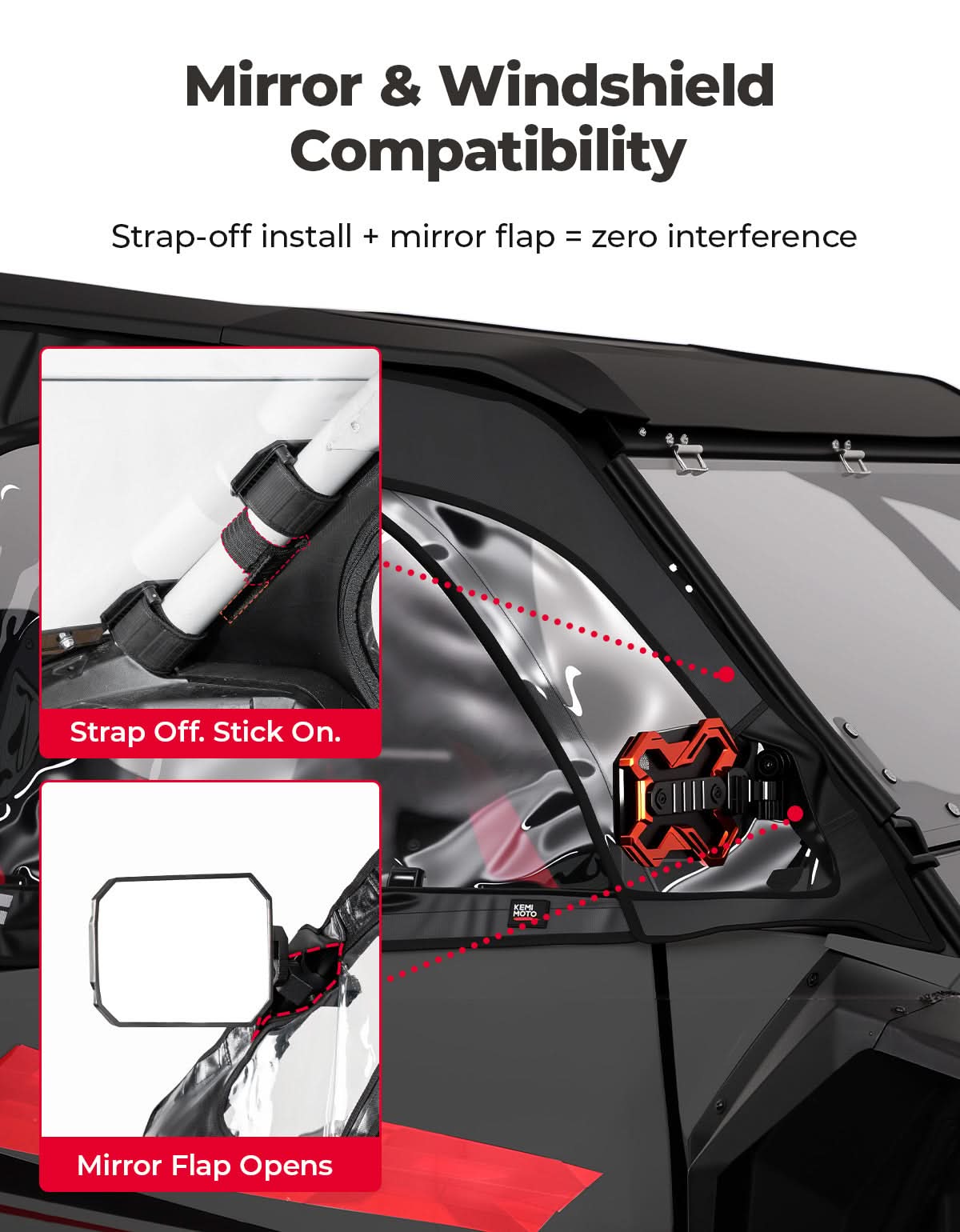 Kemimoto UTV Soft Cab Enclosure Roll-Up Window Black