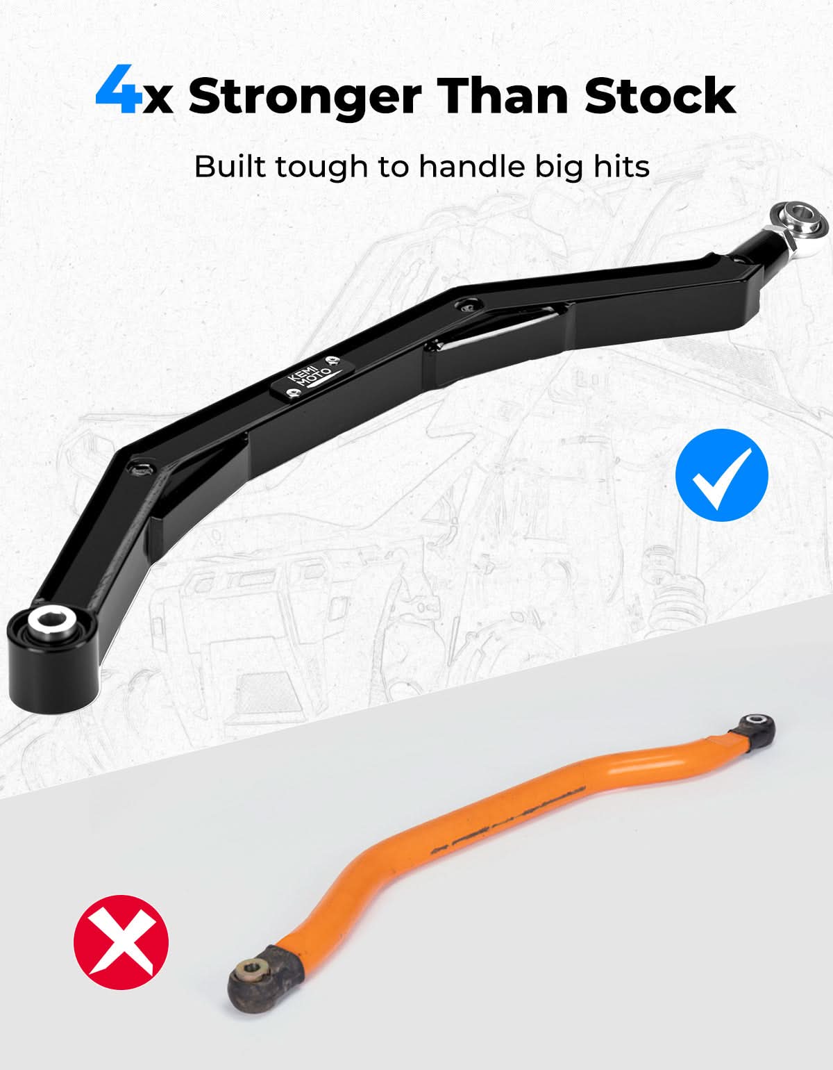 Kemimoto 17-23 XP 1000 Rear Radius Arms High Ground Clearance