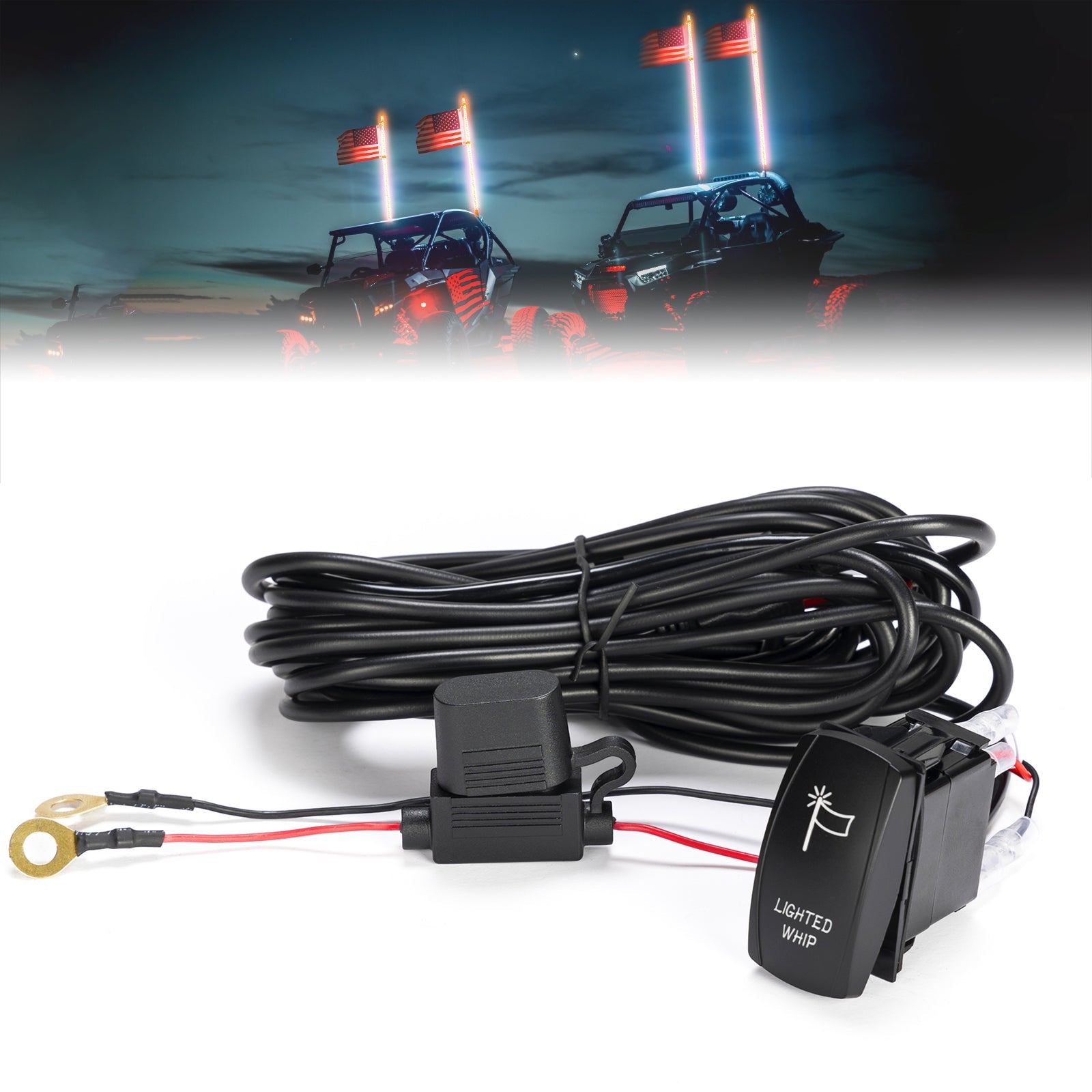 Kemimoto Whip Lights Rocker Switch Wiring Harness for 12V UTV