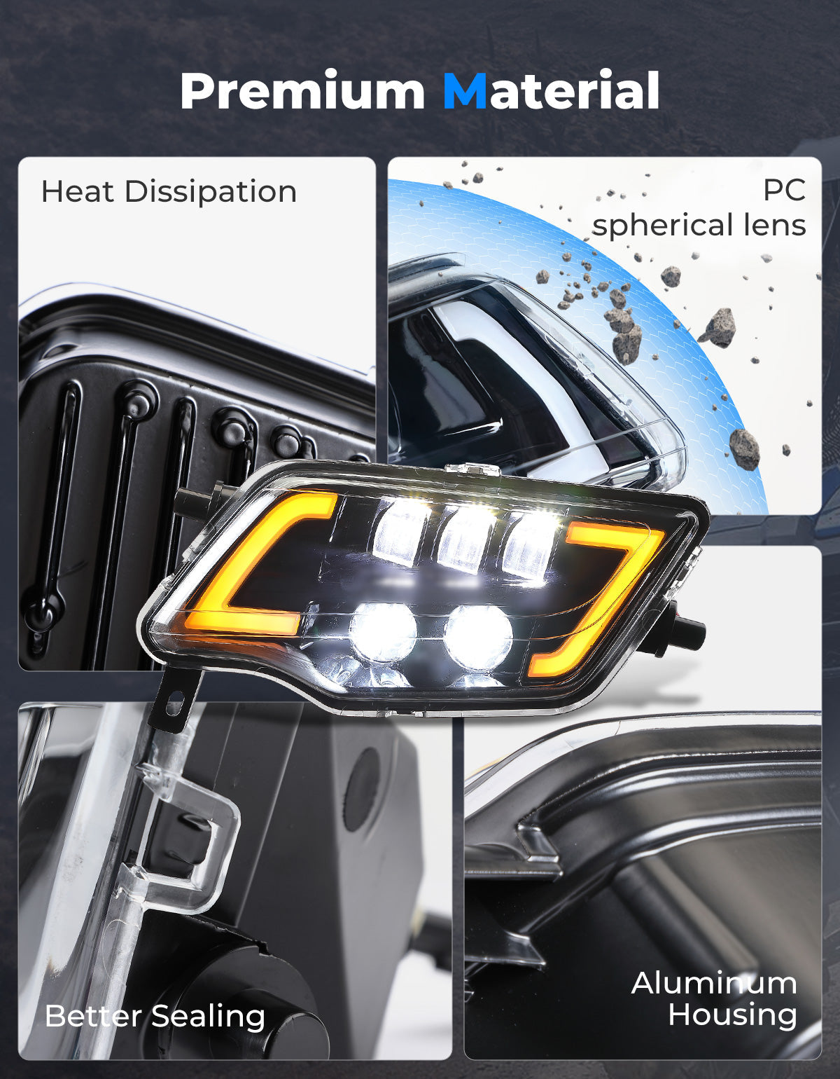 Kemimoto LED Headlight with Turn Signal for Pioneer 1000