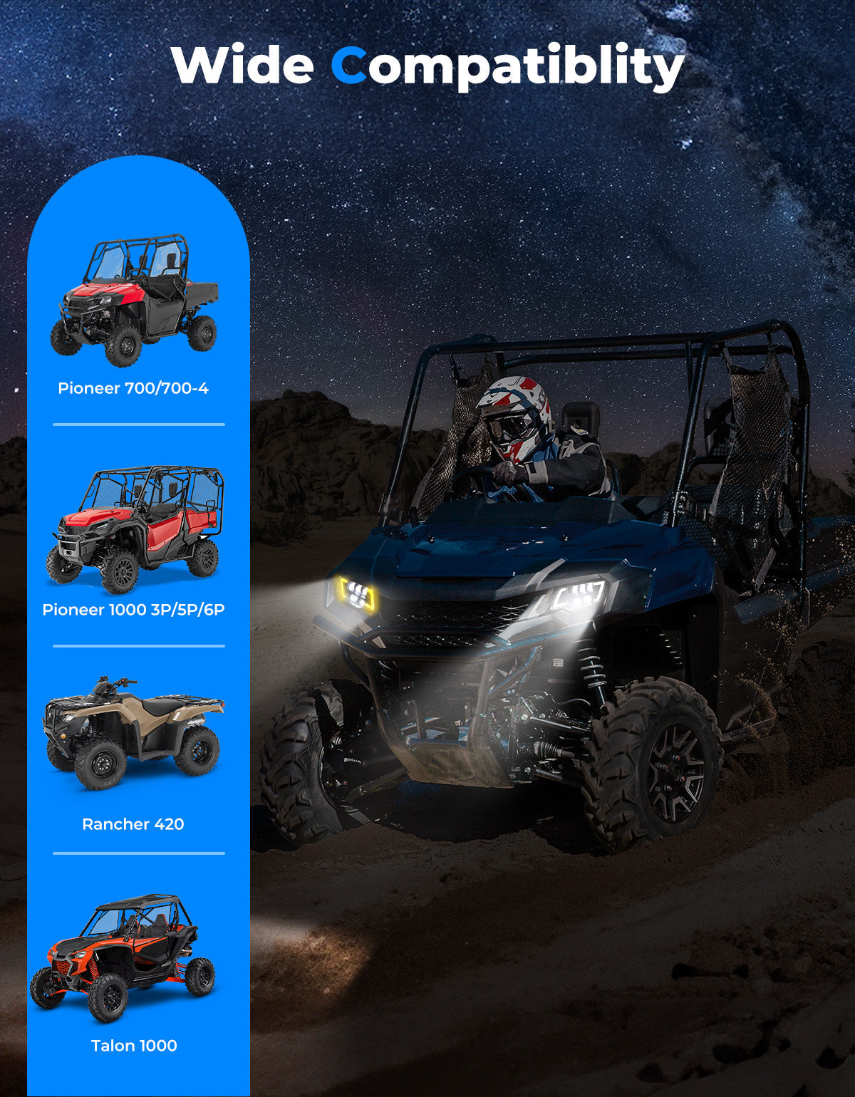 Kemimoto LED Headlight with Turn Signal for Pioneer 1000