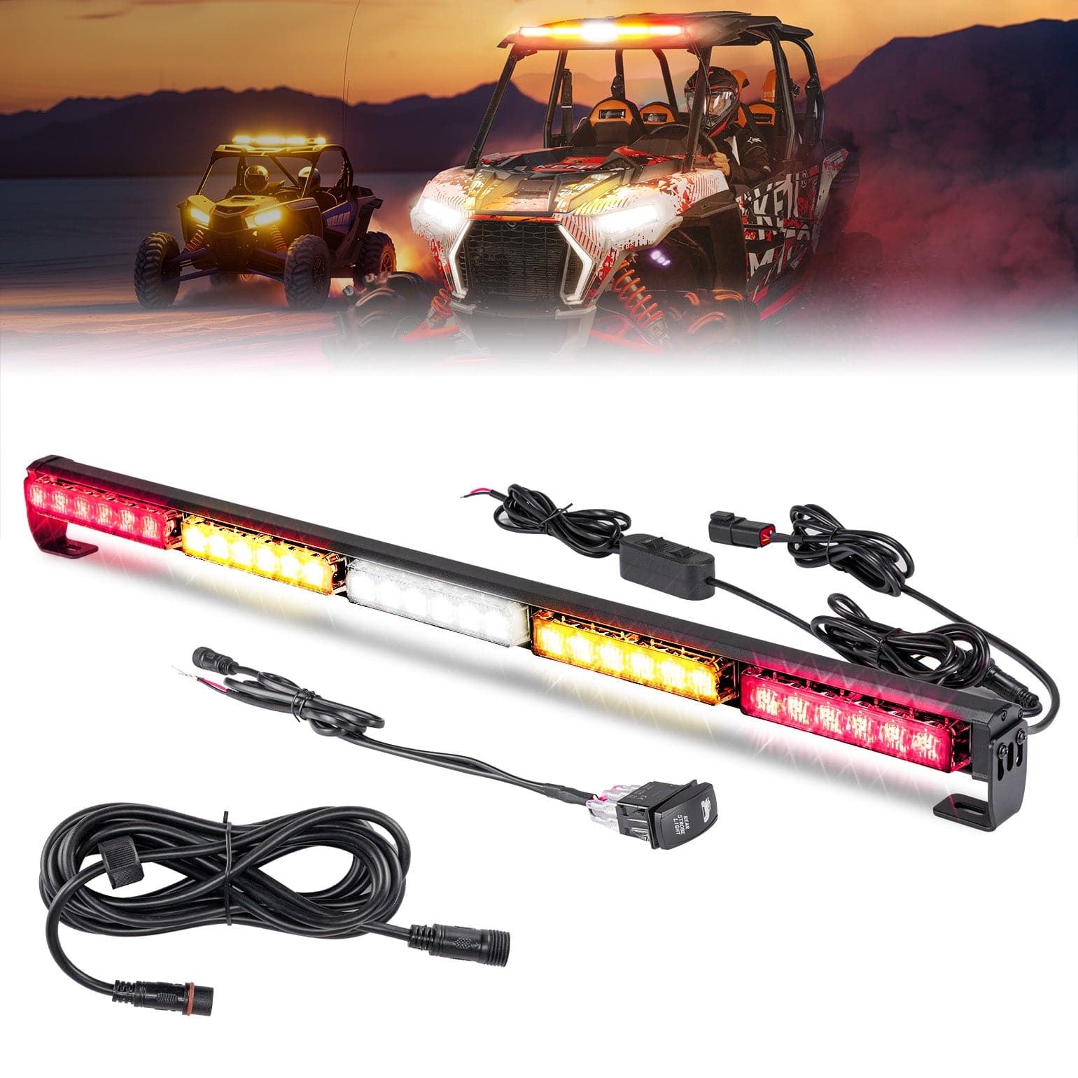 Kemimoto 30-inch LED Strobe Light Bar UTV Universal