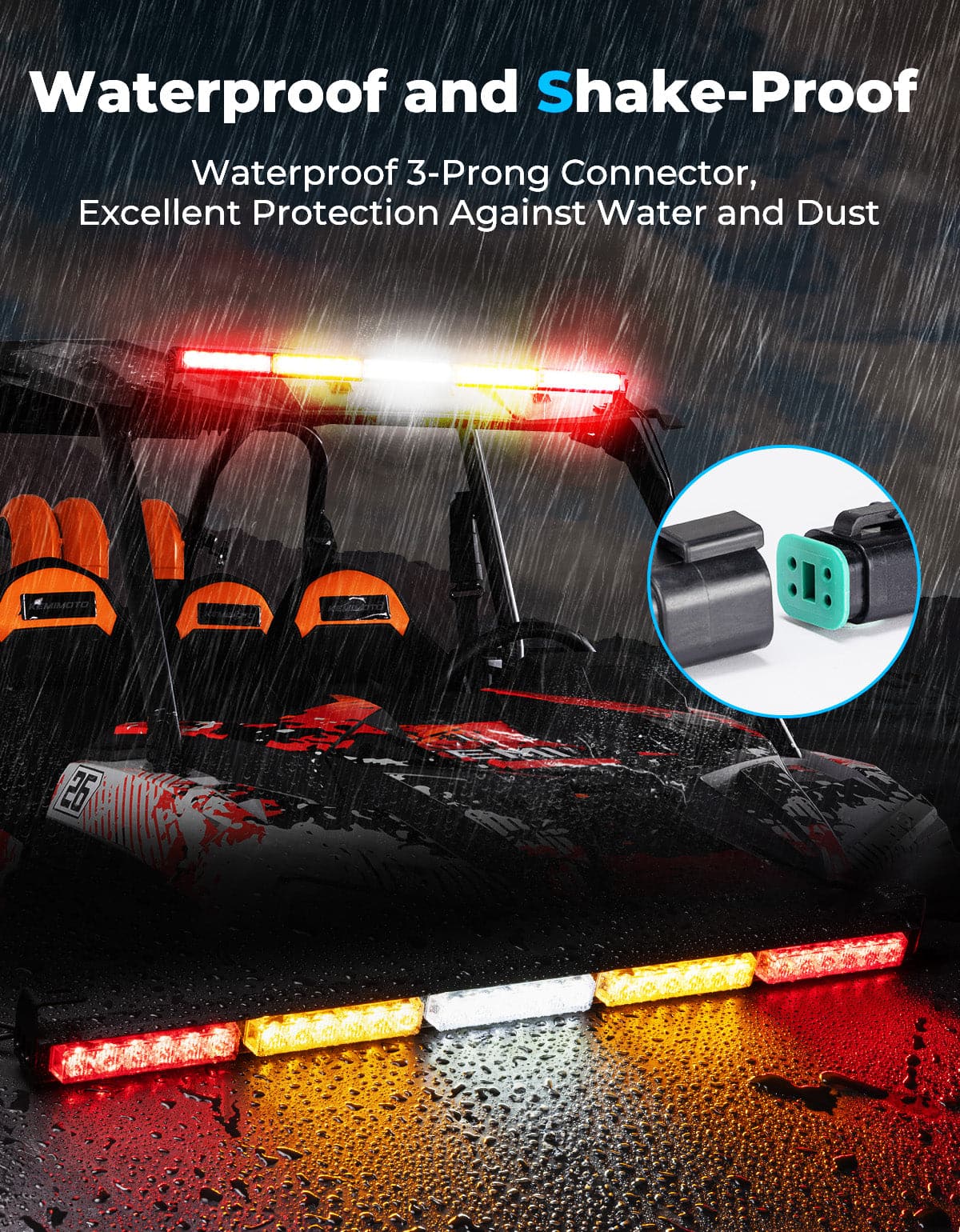 Kemimoto 30-inch LED Strobe Light Bar UTV Universal