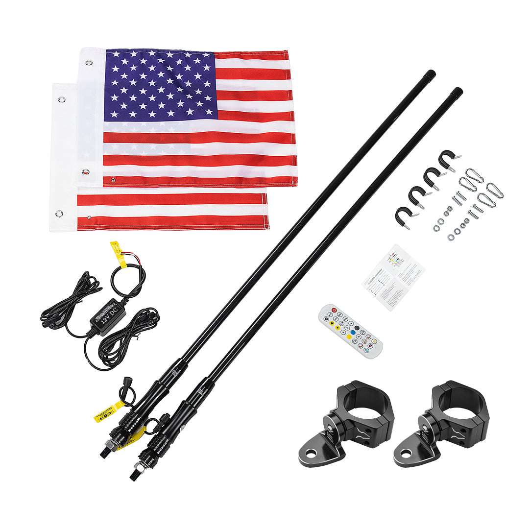 Kemimoto 2pcs 4FT Black LED Whip Light with RF Remote