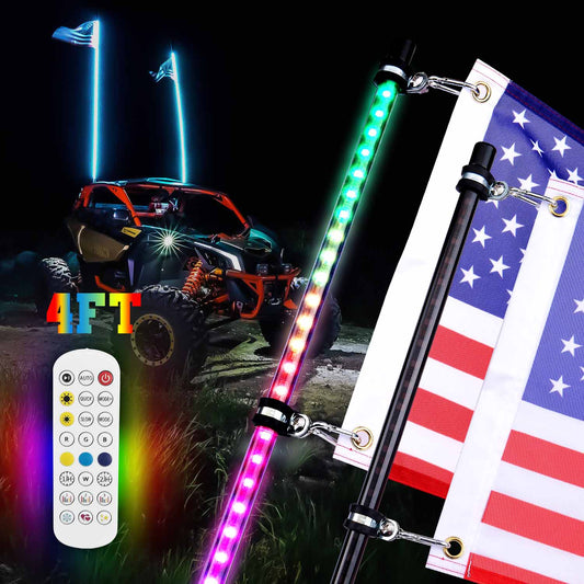 Kemimoto 2pcs 4FT Black LED Whip Light with RF Remote