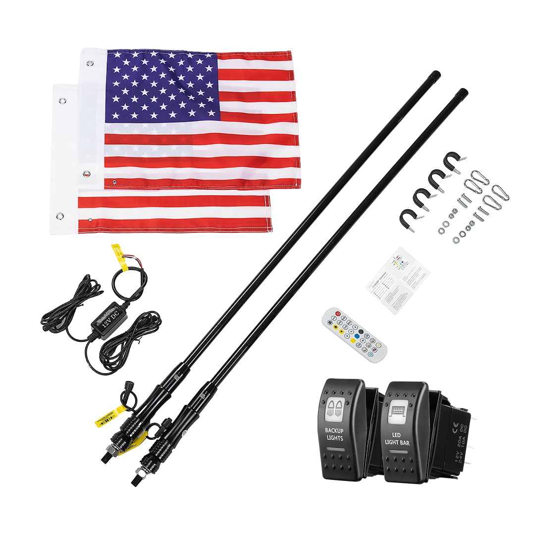 Kemimoto 2pcs 4FT Black LED Whip Light with RF Remote