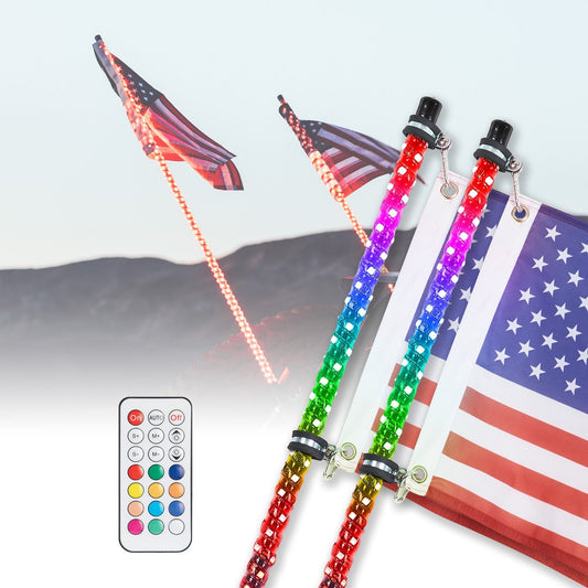 Kemimoto 4FT Spiral Whip Light with RF Remote, 366 Colors