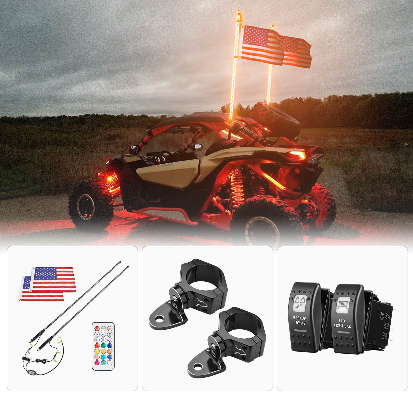 KEMIMOTO Spiral Whip Light RF Remote Control 366 Colors 3FT