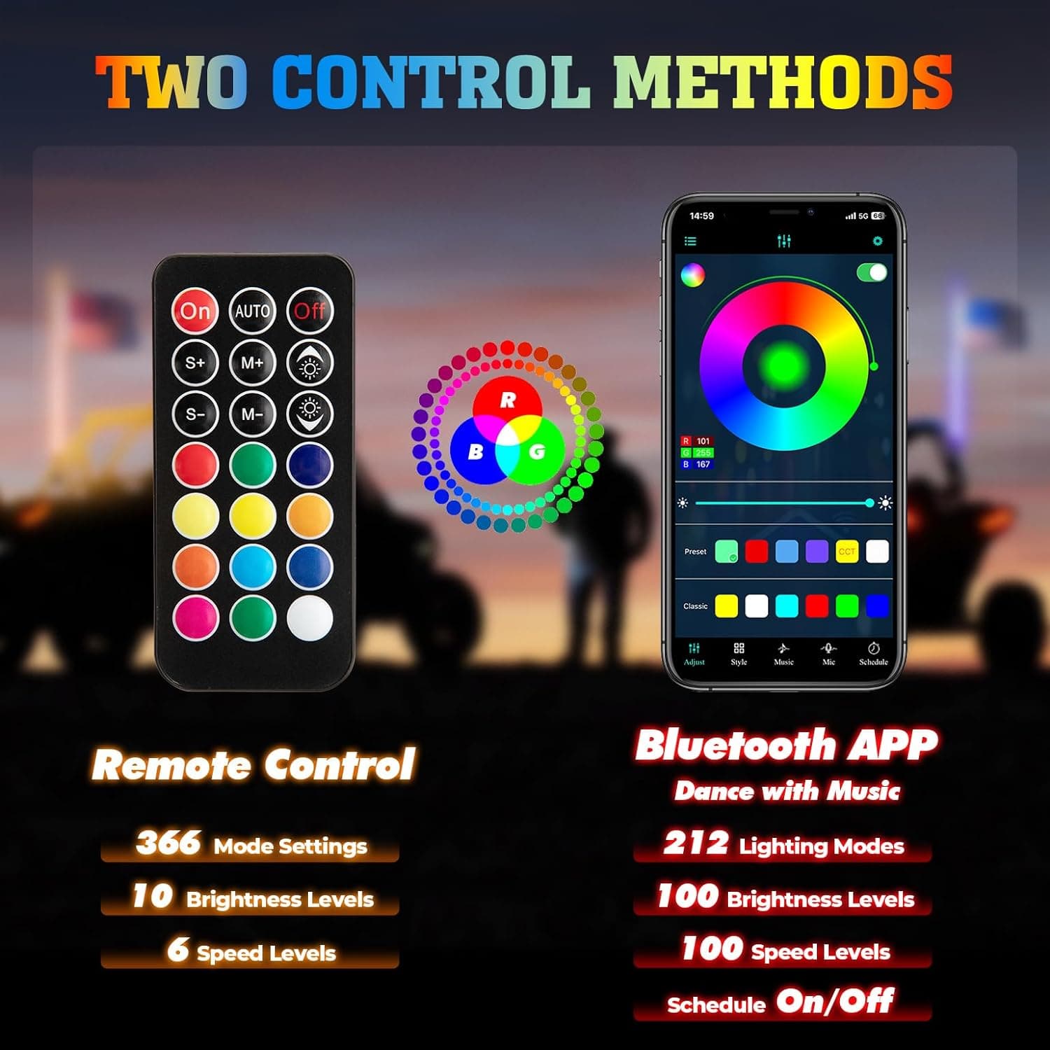 Kemimoto 3FT Spiral Whip Lights Bluetooth