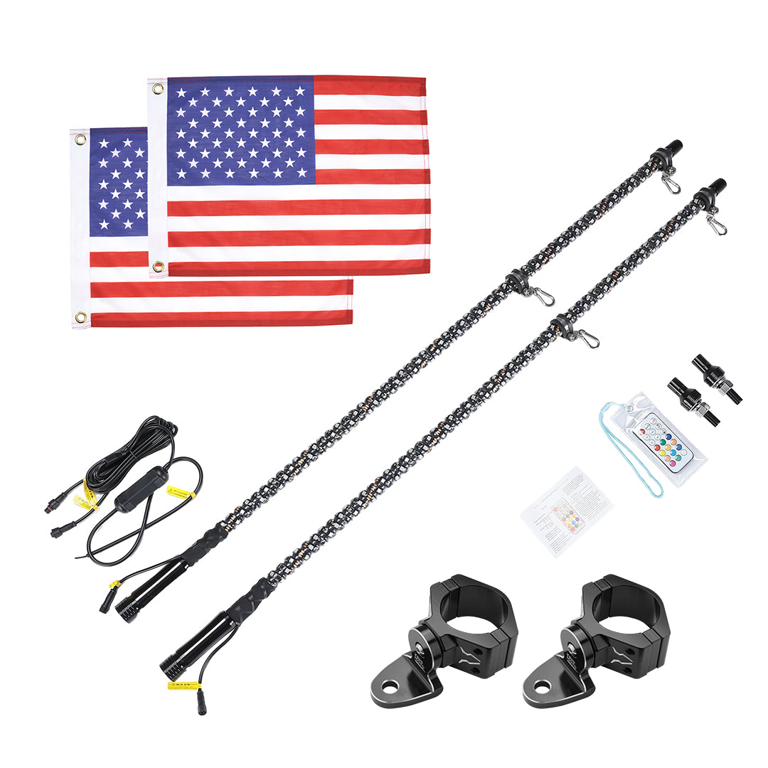 Kemimoto 3FT Spiral Whip Light with RF Remote, 366 Colors
