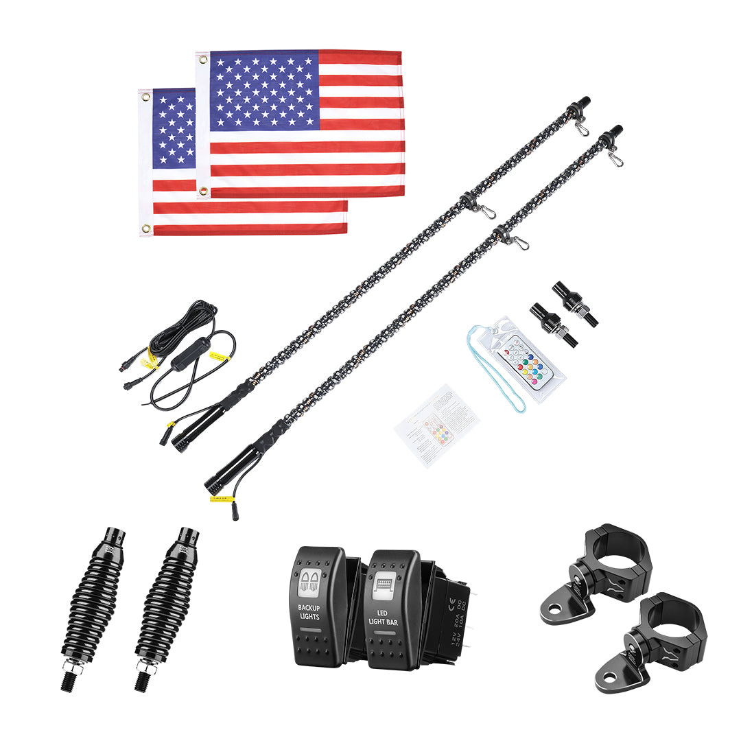 Kemimoto 4FT Spiral Whip Light with RF Remote, 366 Colors