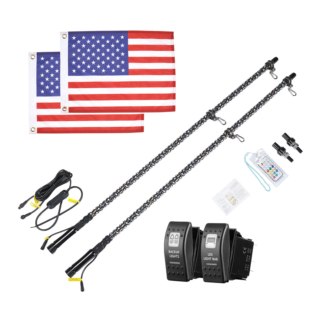 Kemimoto 3FT Spiral Whip Light with RF Remote, 366 Colors