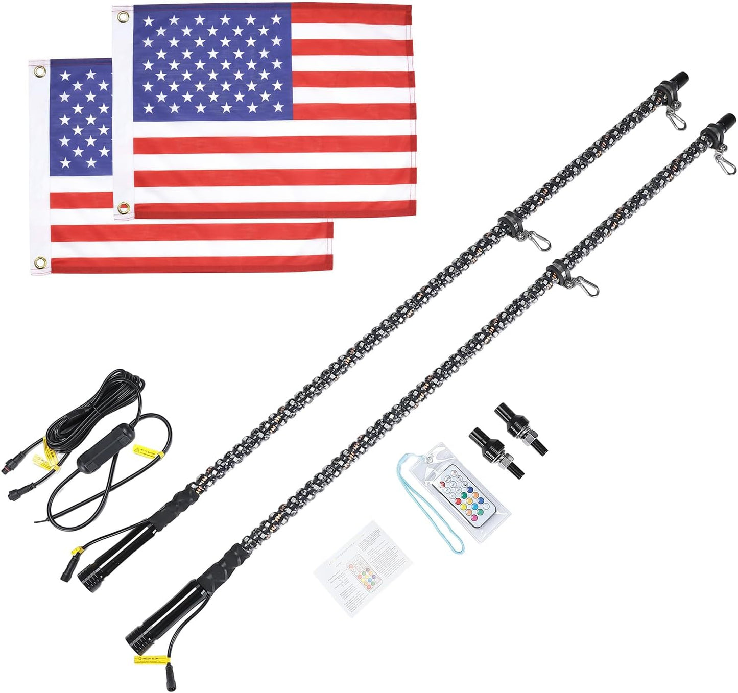 Kemimoto 4FT Spiral Whip Light with RF Remote, 366 Colors