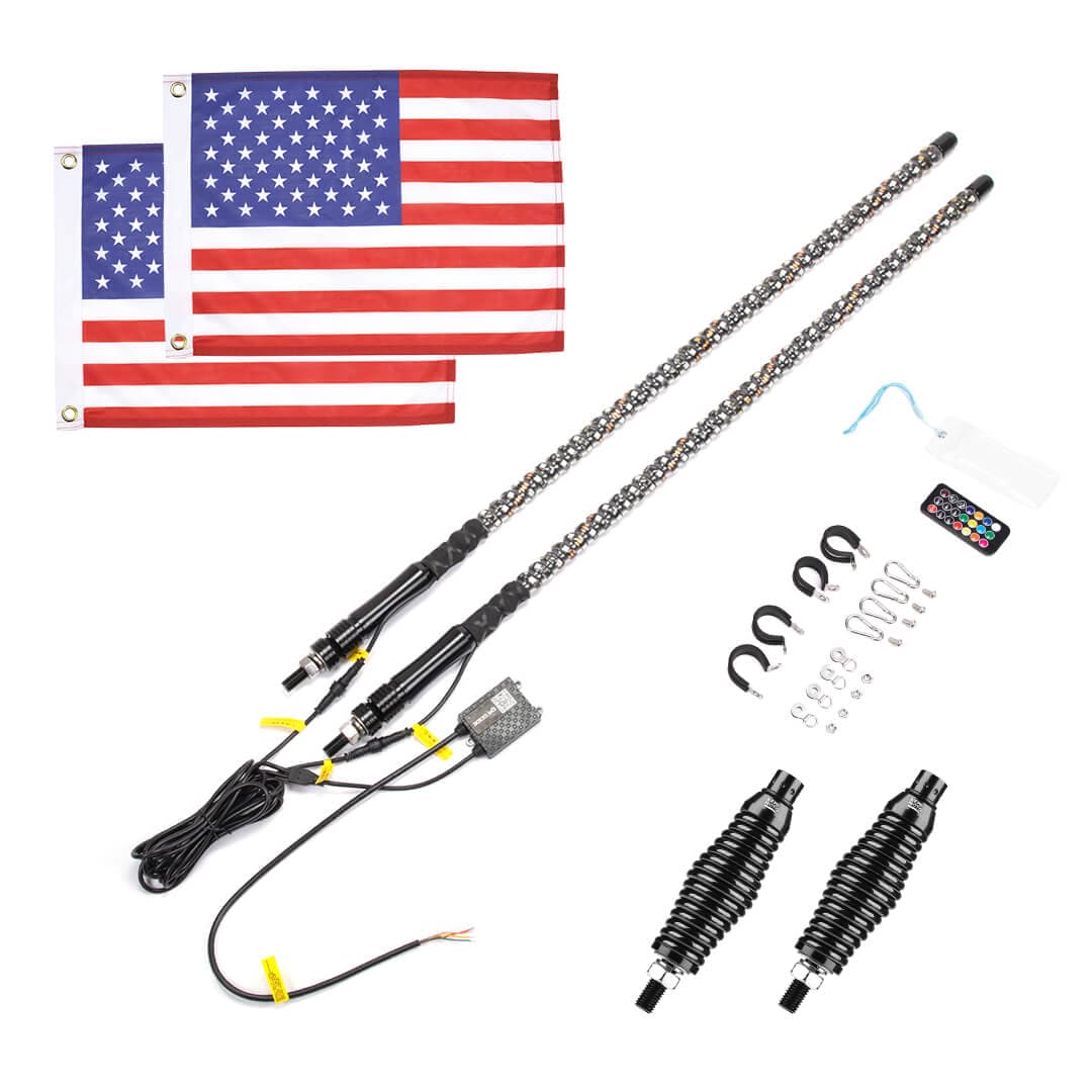 Kemimoto 3FT Spiral Whip Lights for Polaris RZR