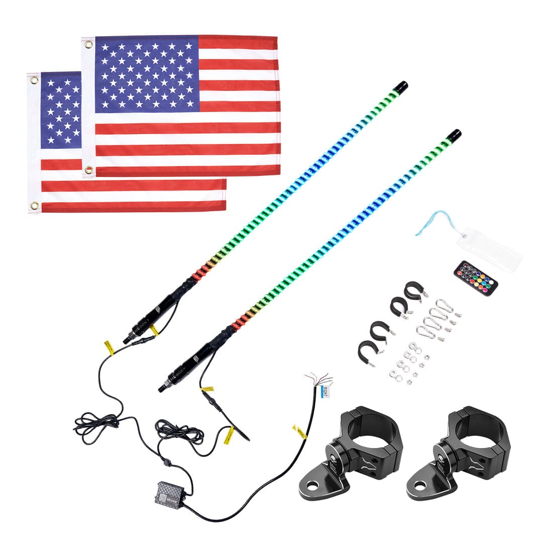 Kemimoto 2PCS 3FT COB Whip Lights Remote App for UTV