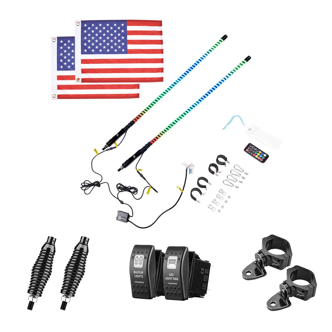 Kemimoto 2PCS 3FT COB Whip Lights Remote App for UTV