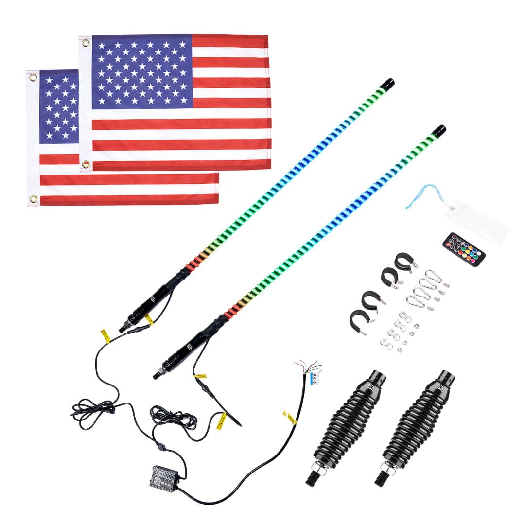 Kemimoto 2PCS 3FT COB Whip Lights Remote App for UTV