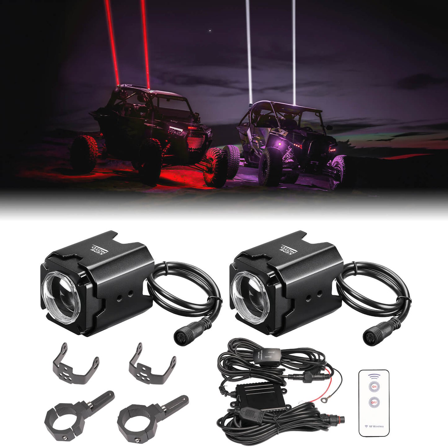 Kemimoto Spot Beam Whip Lights with 1.5"-2" Tube Clamp Kit