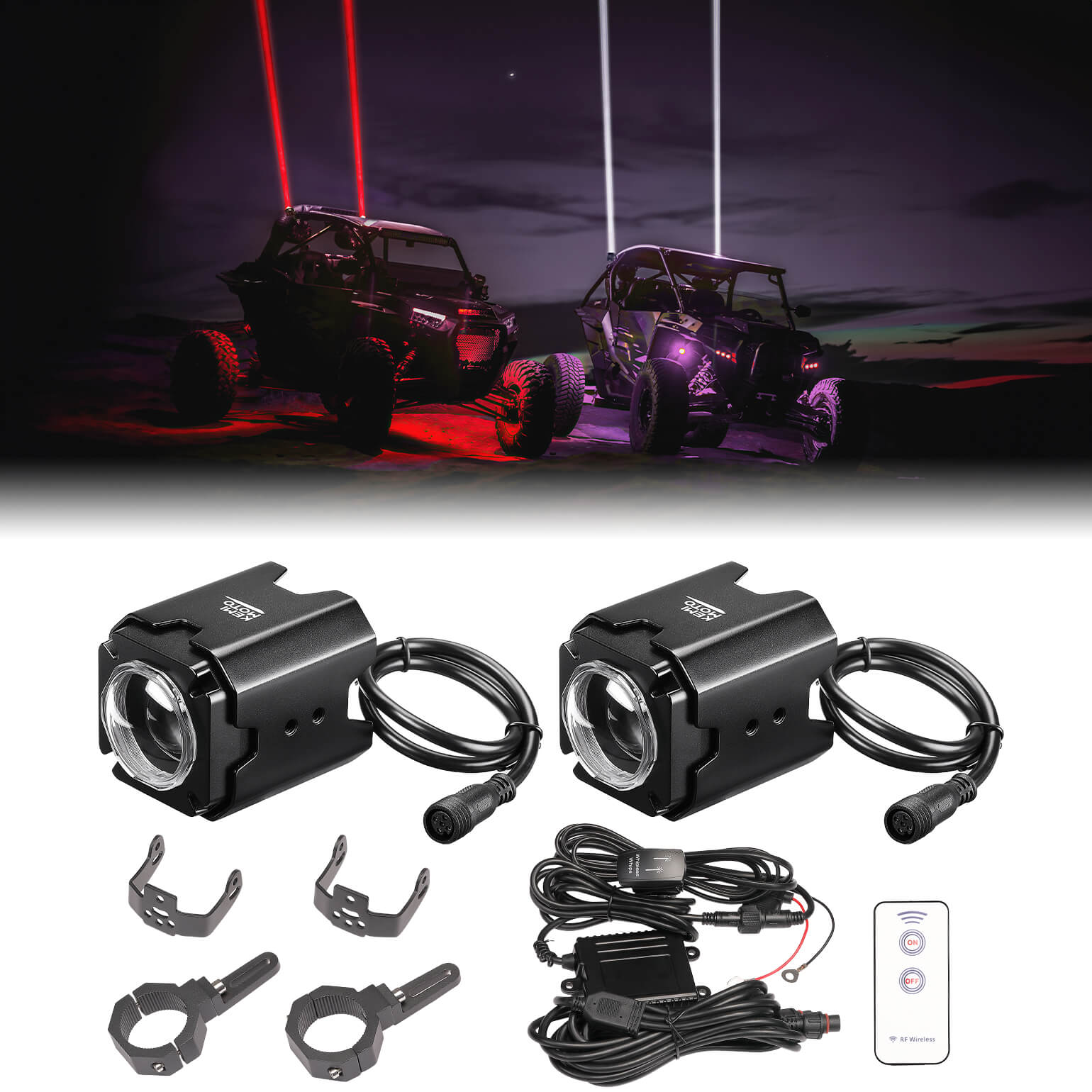 Kemimoto Spot Beam Whip Lights with 1.5"-2" Tube Clamp Kit